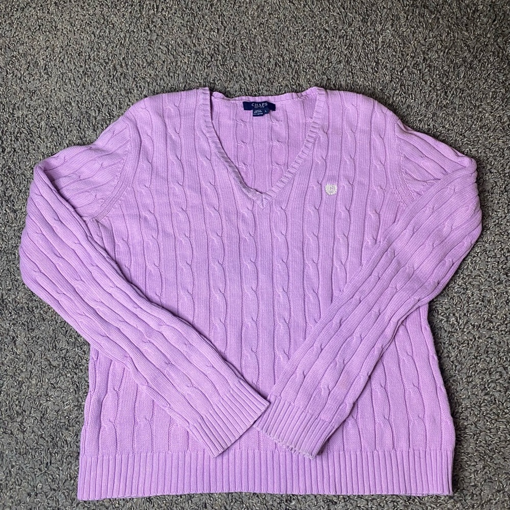 Chaps Lilac V-Neck Cable Knit Sweater